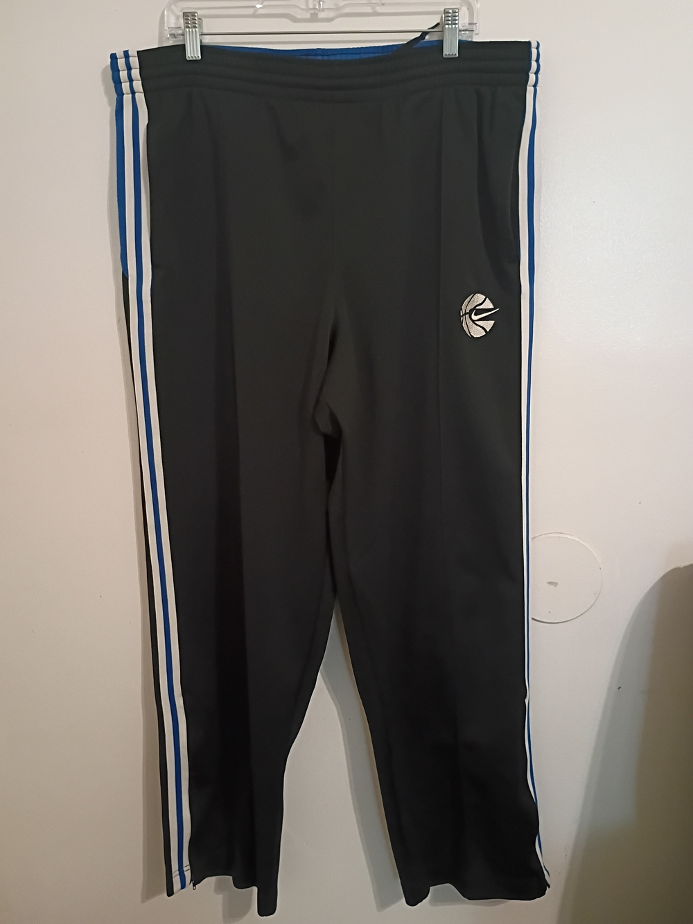 Nike Men's Black Sweatpants with Blue and White Side Stripes Y2K Sz XL